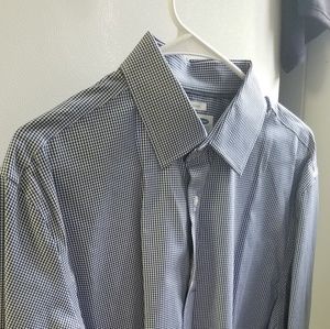 Blue checked long sleeve dress shirt